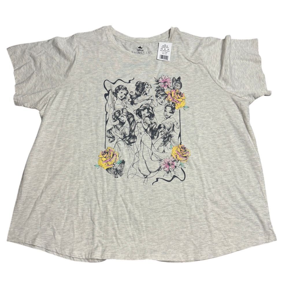 Disney Princesses Plus Size 3X Gray Short Sleeve Graphic‎ Tee